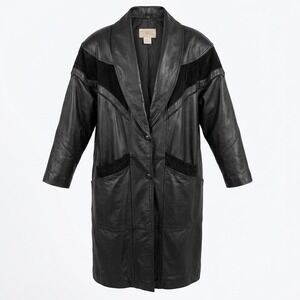 VTG Venezia 2X Black Leather Suede Trench Coat Western Matrix Goth 90s Mob Wife